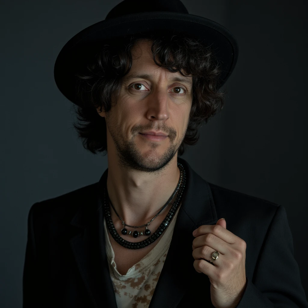 person, high-fashion portrait, dramatic studio lighting, wearing avant-garde outfit, intense gaze, professional photography with high contrast, minimalist setting