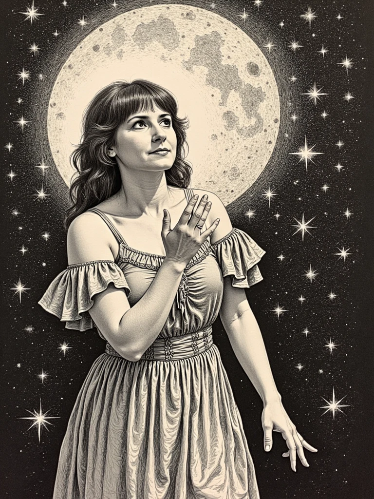 Mystical illustration of person with one of her hands reaching out, parting the cosmic veil, Victorian engraving style, fine detailed linework, astronomical symbols, cosmic mechanics, ethereal light beams, curious expression