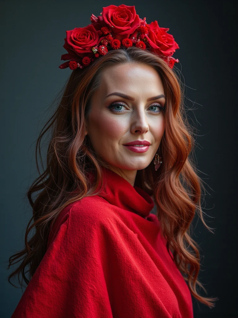 a fashion editorial photoshoot of person. bright colors. dramatic lighting