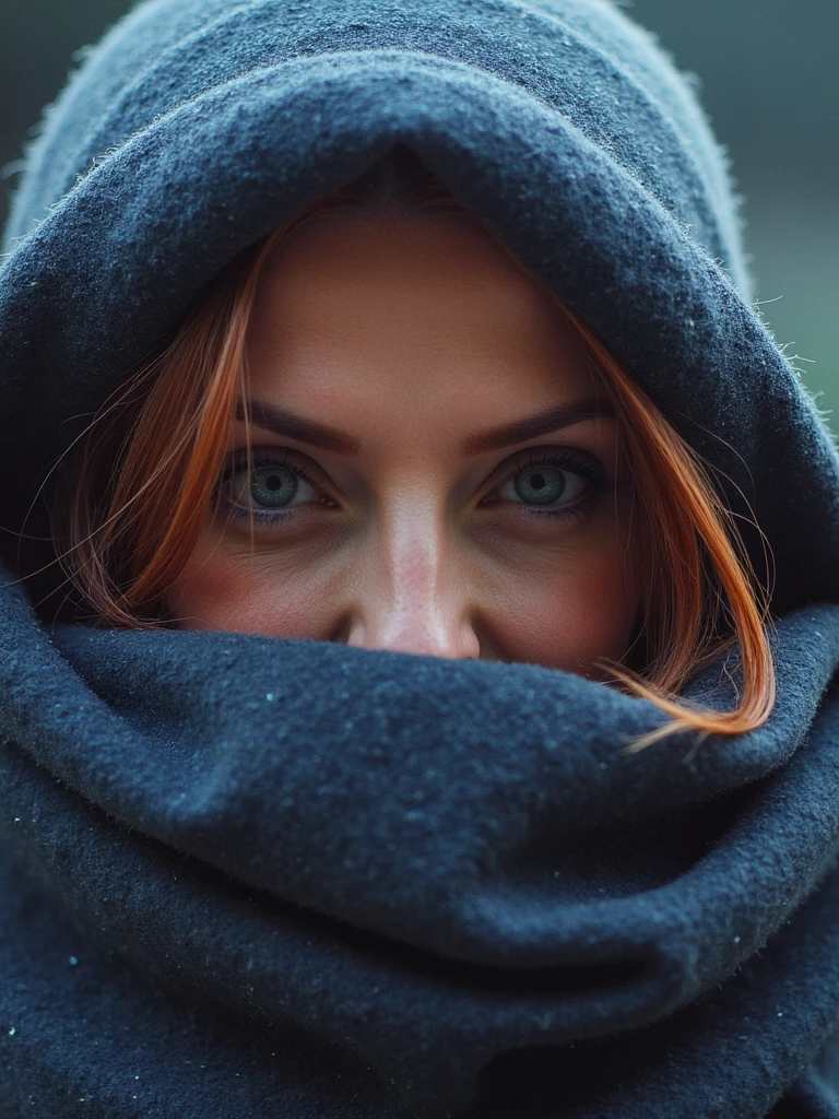 Surrealist digital painting, person peering at the camera from under a cloth that looks like the cosmos. 